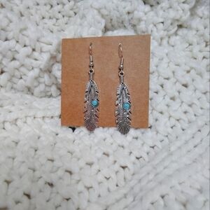 2 for 25$ Silver Feather Earrings with Turquoise Accents
